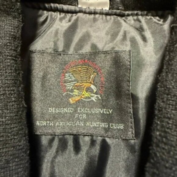 VTG North American Hunting Club Jacket Mens L Black Leather Wool Life Members - Picture 6 of 16